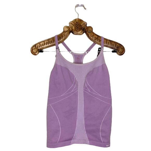 Nike Athletic Top Mauve Purple Y Racerback Shelf Bra Seamed Pattern Compression - Picture 1 of 9